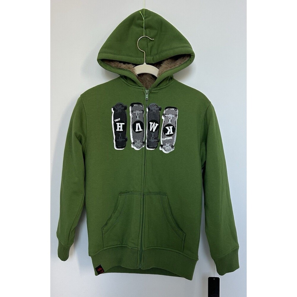 NEW Tony Hawk Boys/Unisex Full Zip Fleece Hoodie, Size M 10/12 - Green Graphic